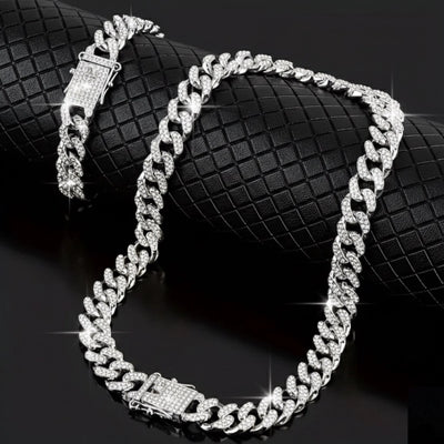 Luxury Iced Out Cuban Link Chain & Bracelet Set – Silver Plated Hip Hop Jewelry