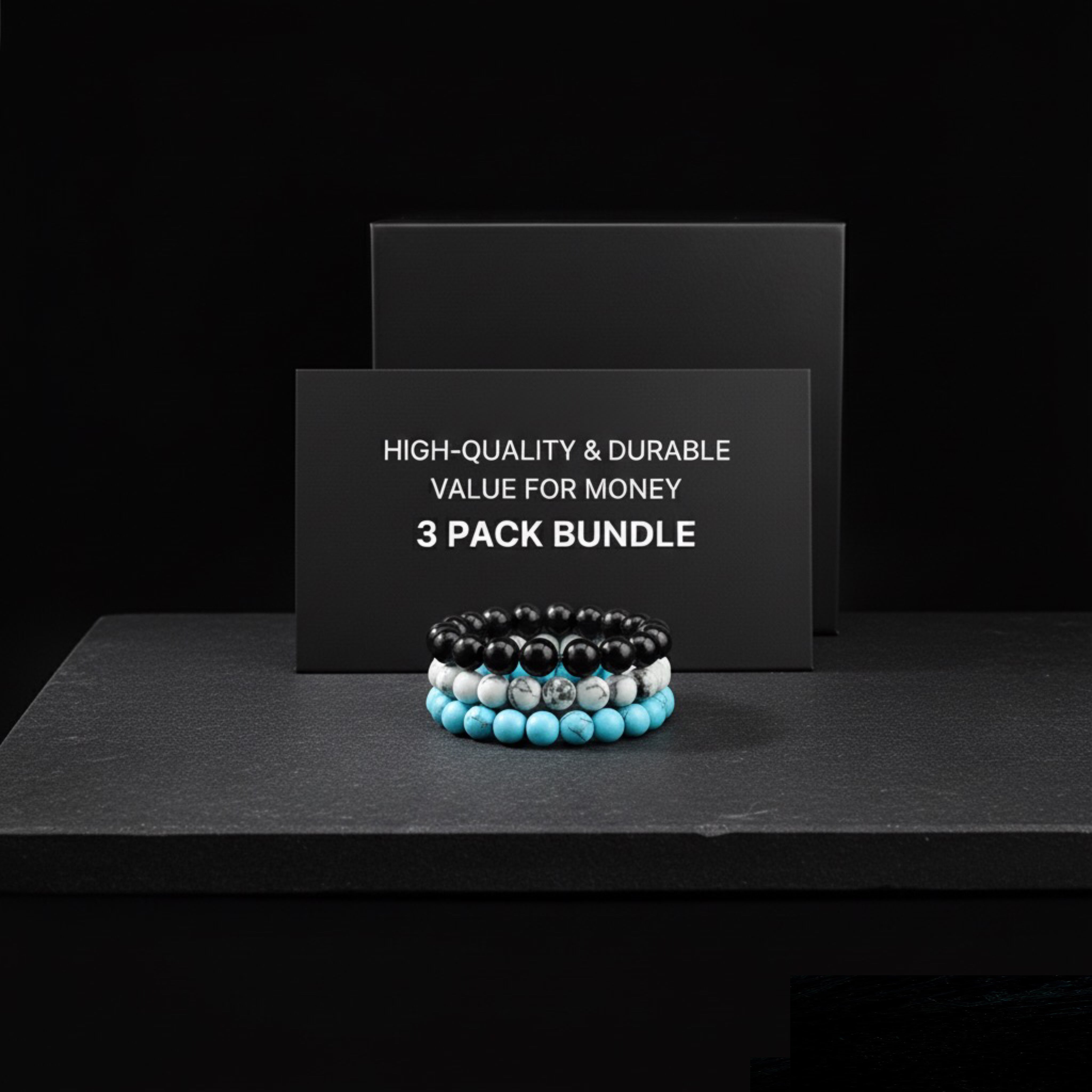 Multi-Color Natural Stone Bracelet – Stress Relief, & Non-fading shine with 3pack bundle.