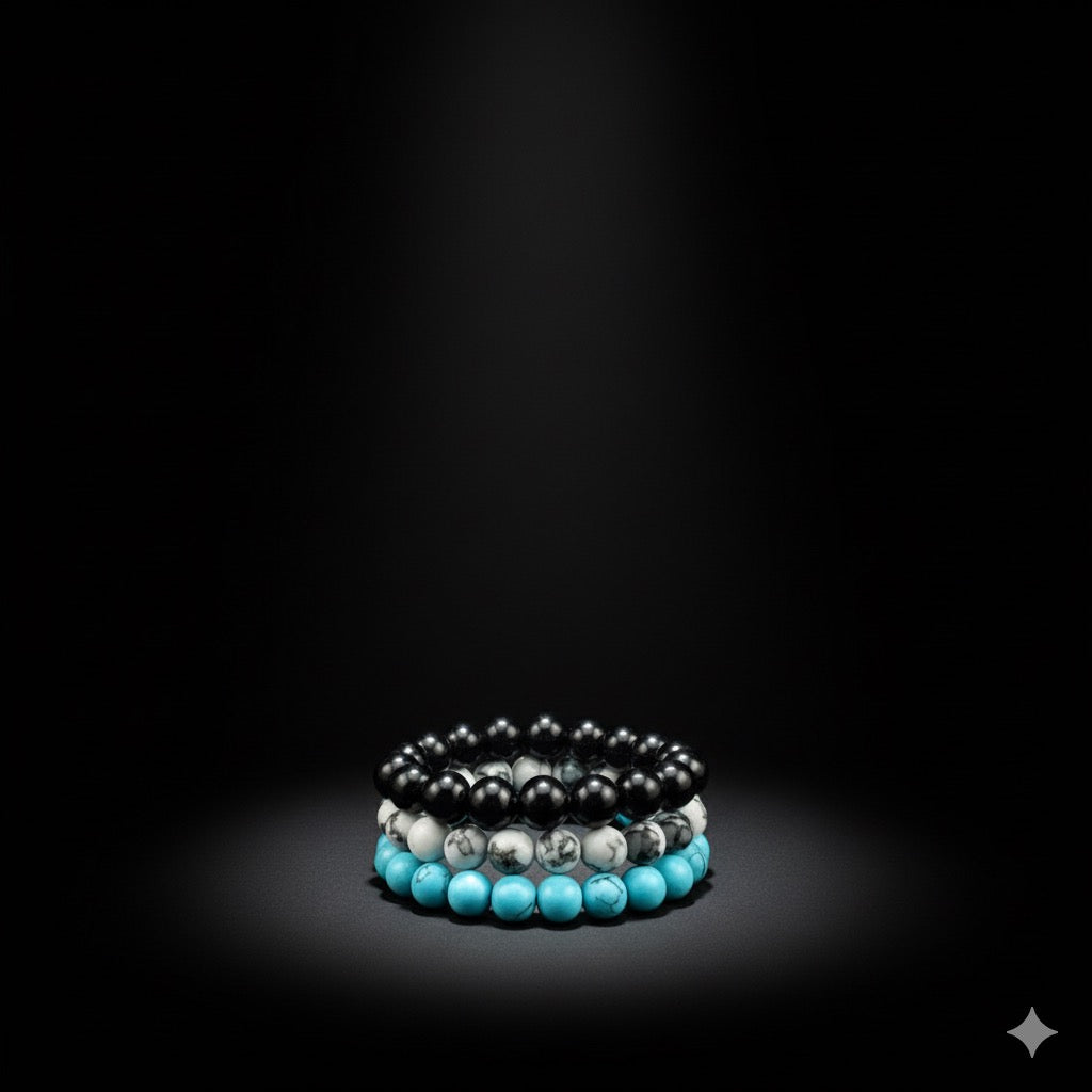 Multi-Color Natural Stone Bracelet – Stress Relief, & Non-fading shine with 3pack bundle.